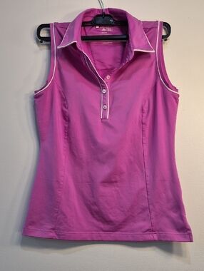 adidas Pink Sleeveless Polo Tank with White Trim